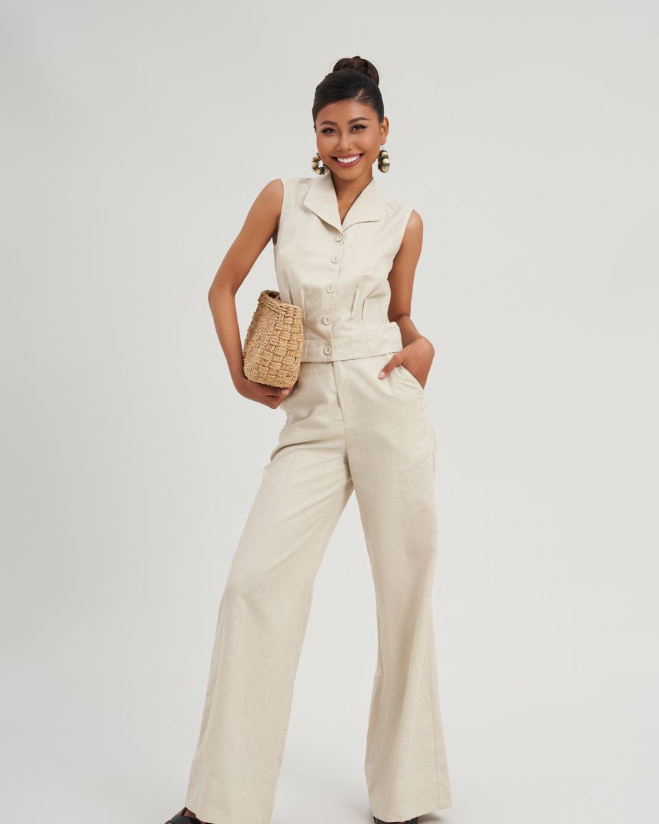 Quần Dài Linen Nữ Kem Modern Women