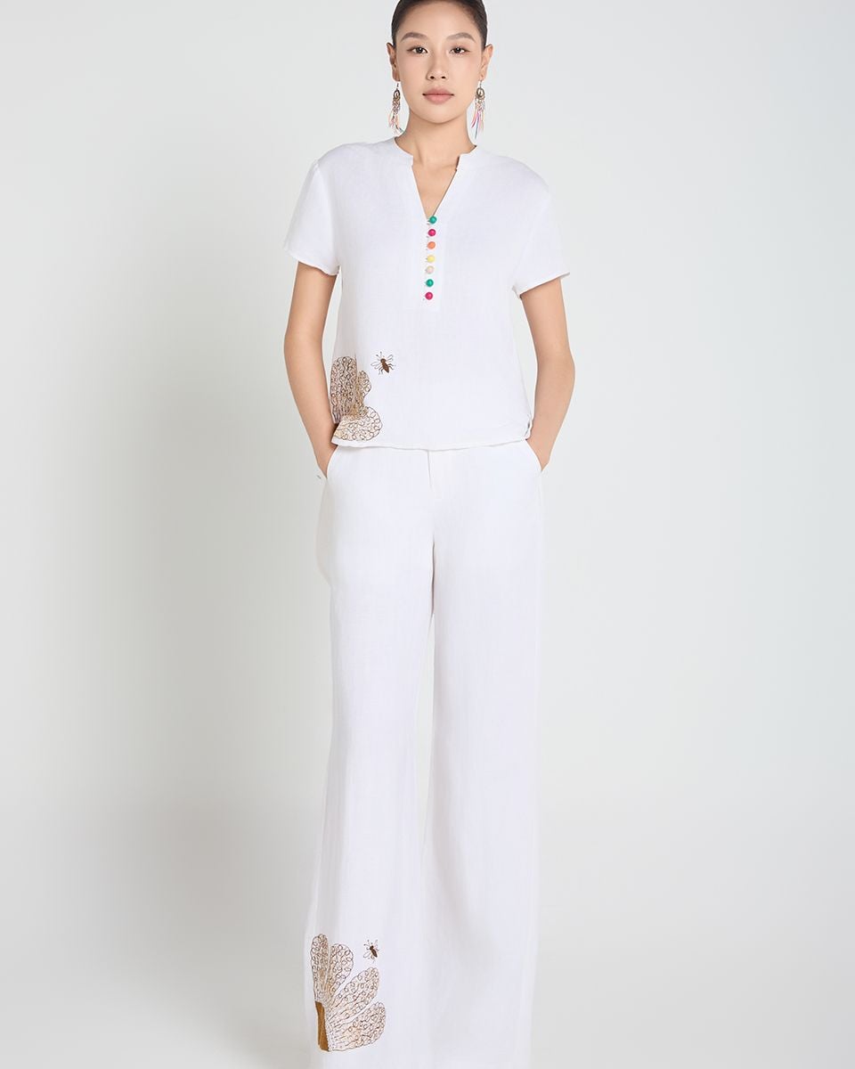 Quần Dài Linen Trắng Thêu A Touch Of Effortless Elegance
