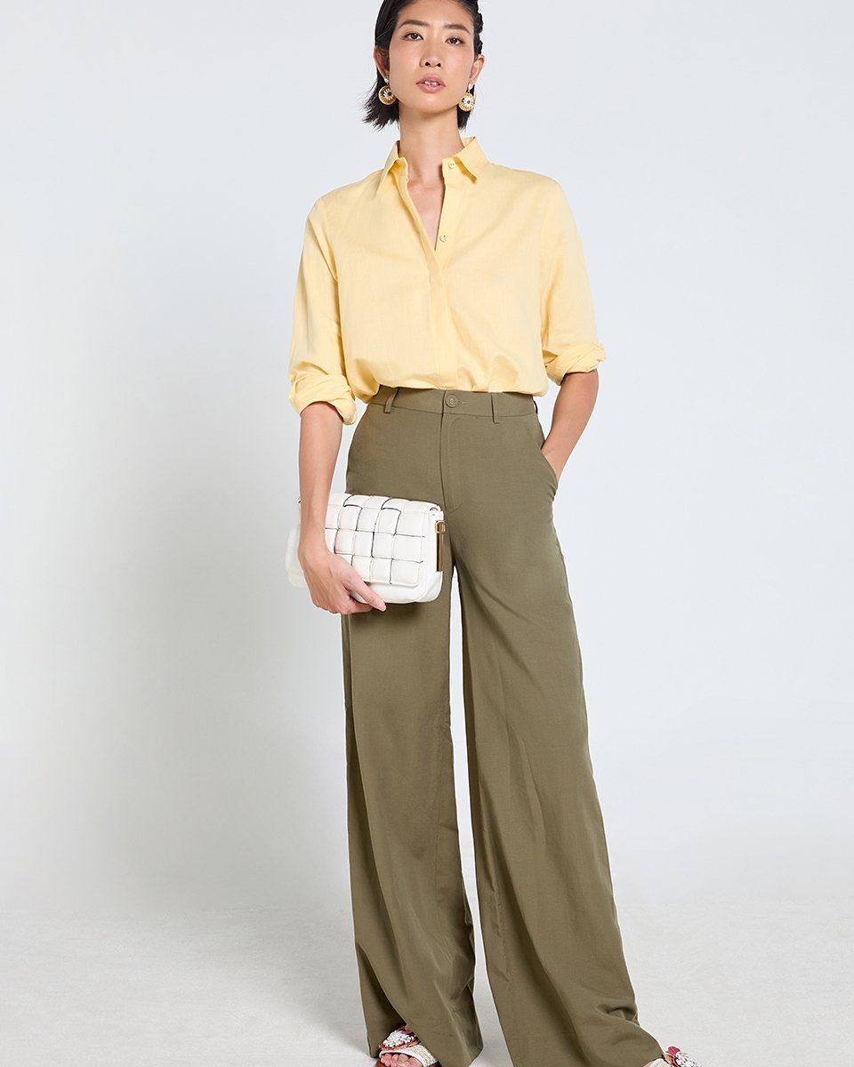 Quần Dài Linen Nữ Xanh Rêu Tender Drit