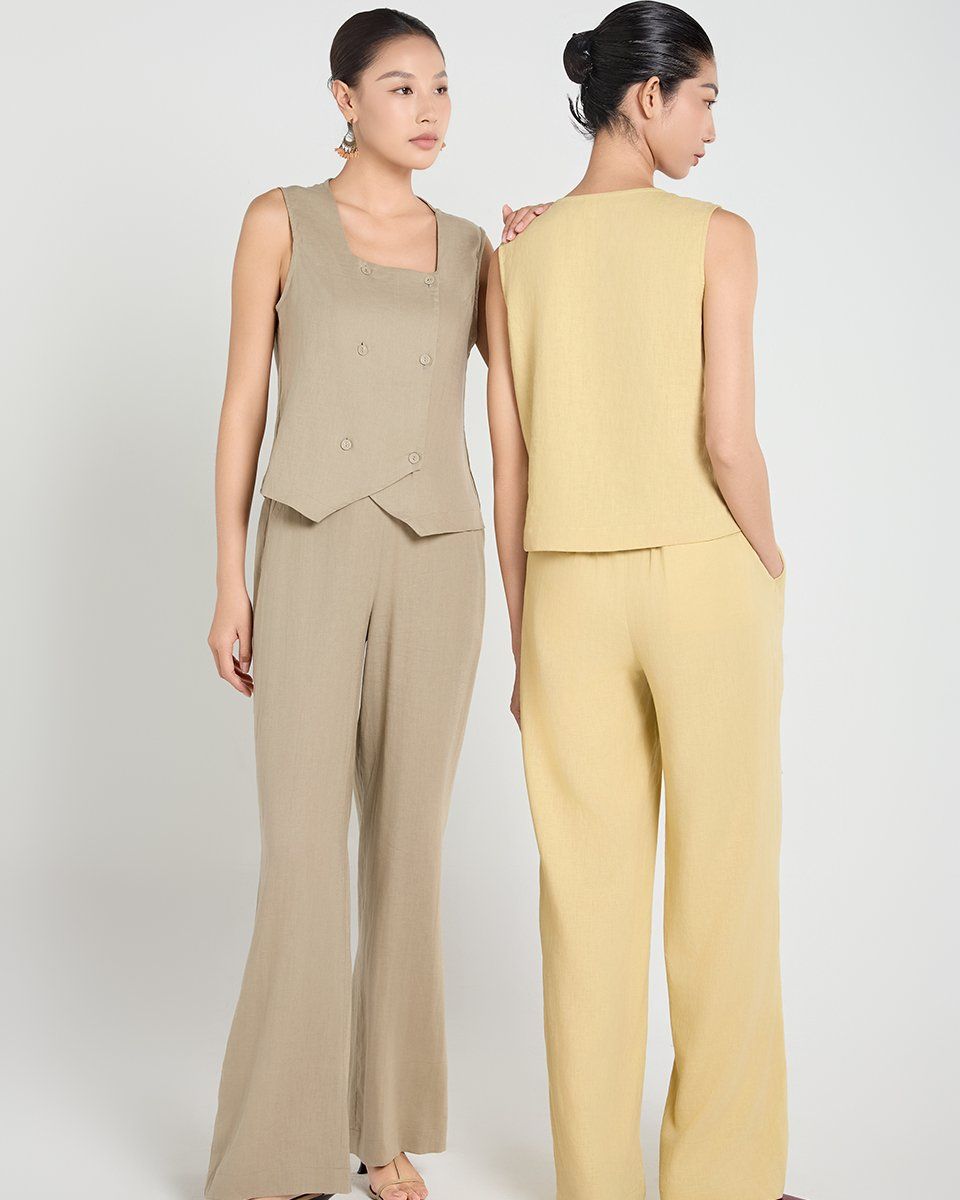 Quần Dài Linen Nữ Kem Be A Touch Of Effortless Elegance