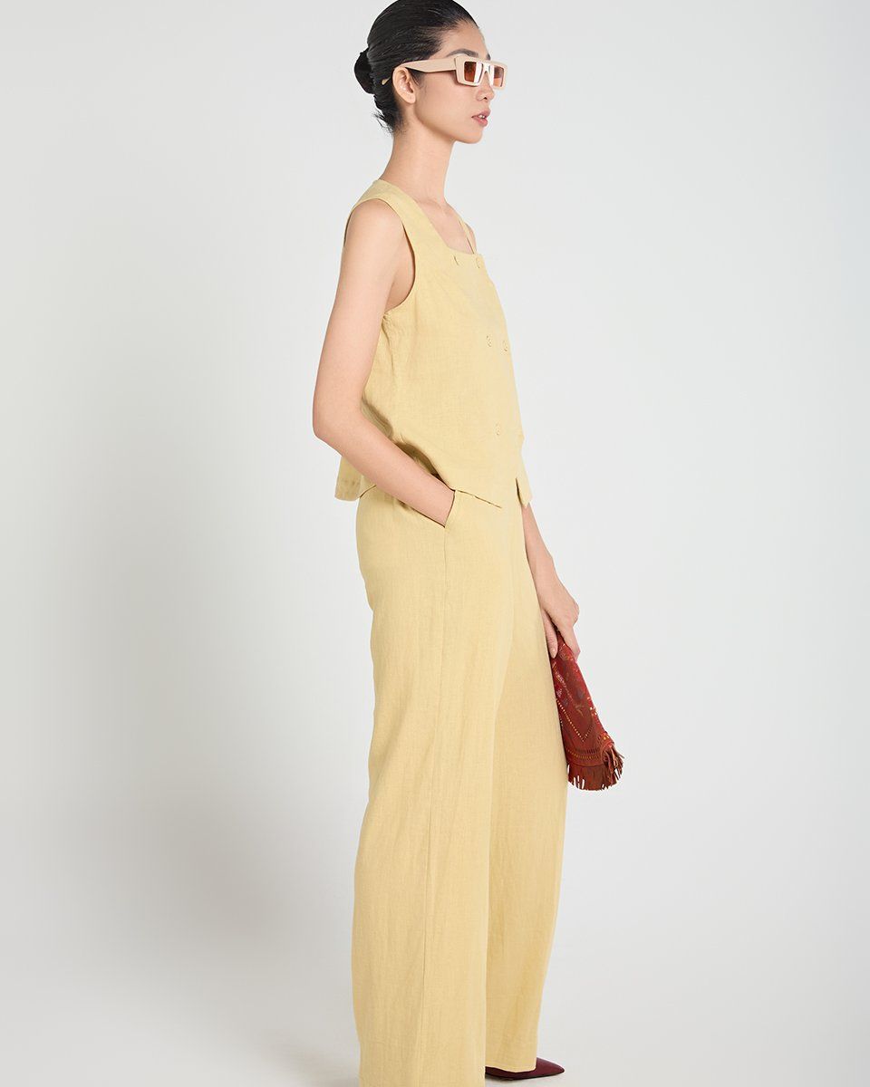 Quần Dài Linen Nữ Vàng A Touch Of Effortless Elegance