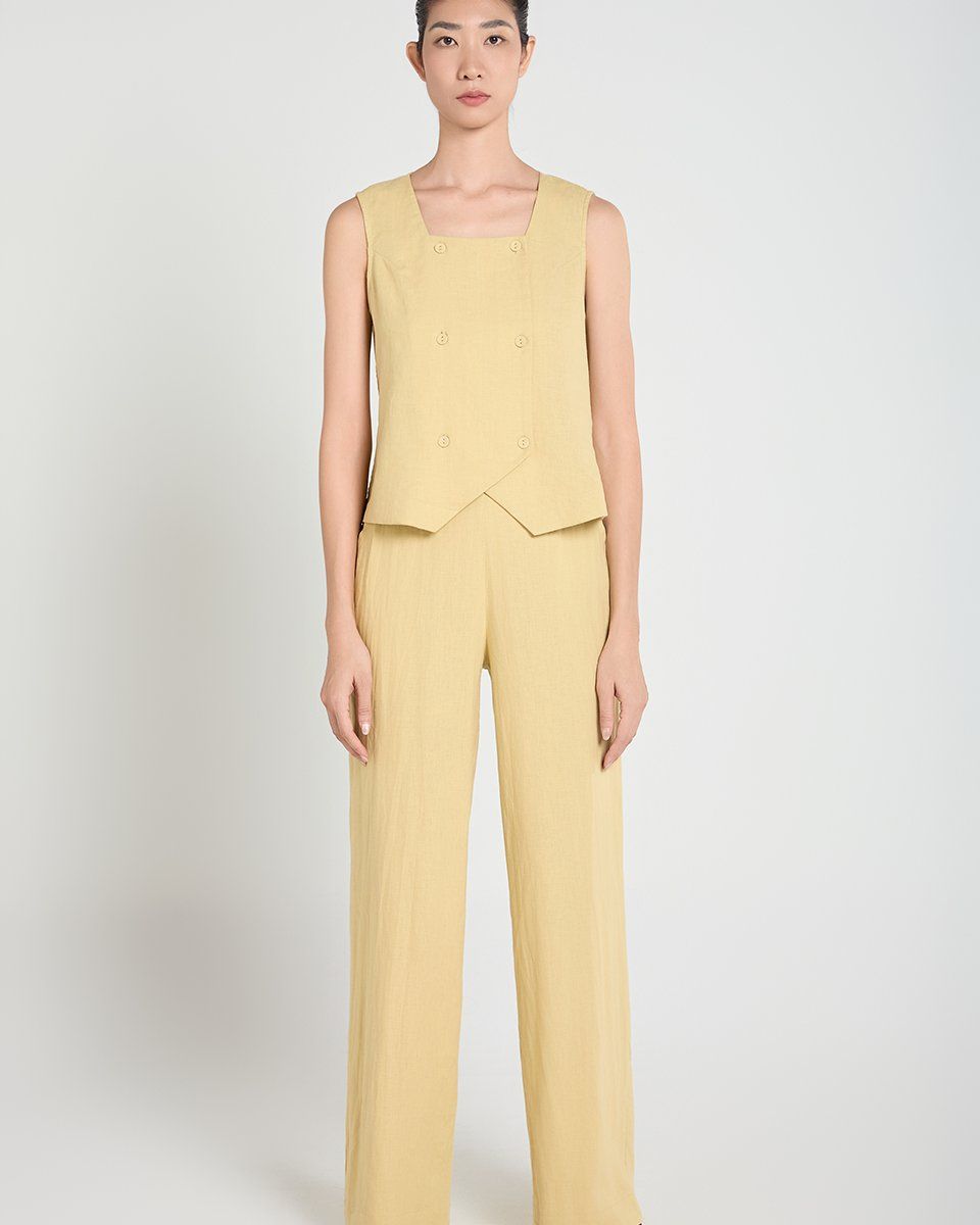 Quần Dài Linen Nữ Vàng A Touch Of Effortless Elegance