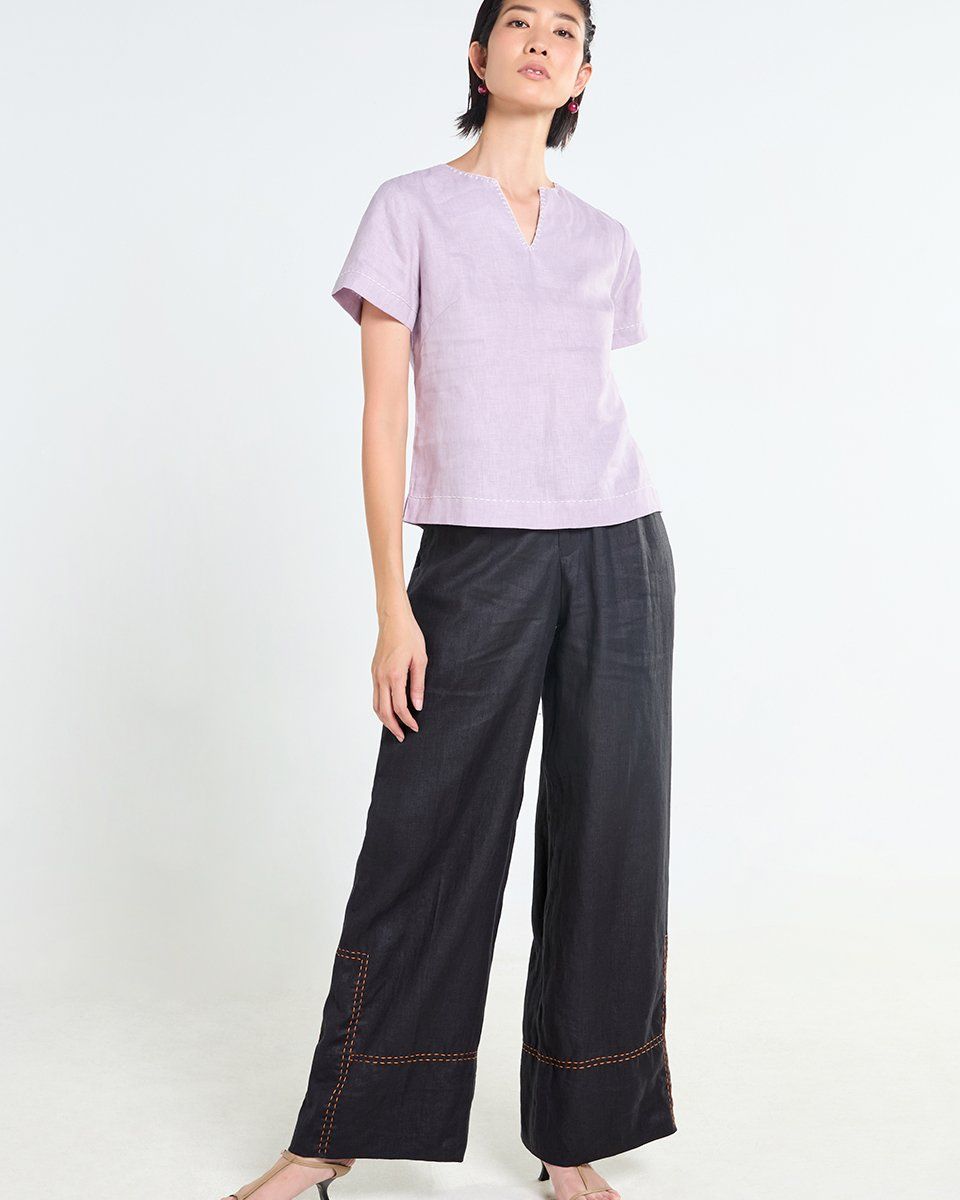 Quần Dài Linen Nữ Đen Tender Drit