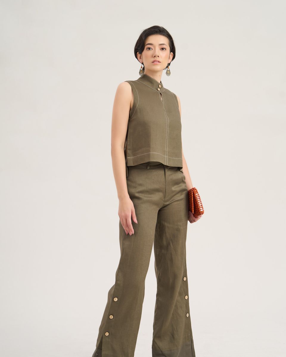 Áo Kiểu Linen  Rêu Đậm