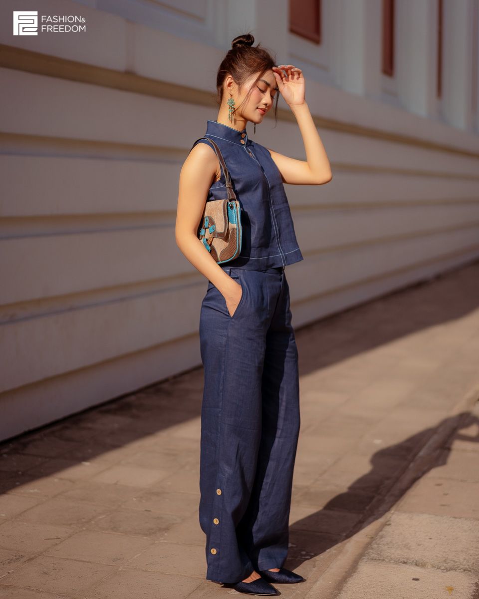 Áo Kiểu Linen Xanh Đen