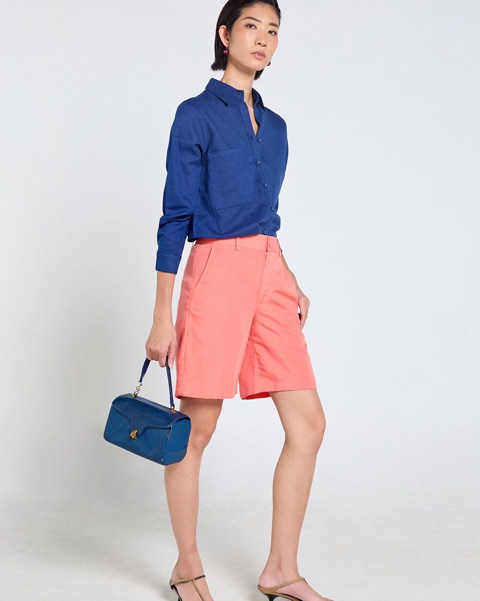 Quần Short Linen Nữ Hồng Cam Tender Drit