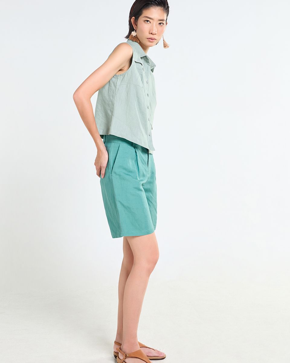 Quần Short Linen Xanh Lá Nhạt Tender Drit