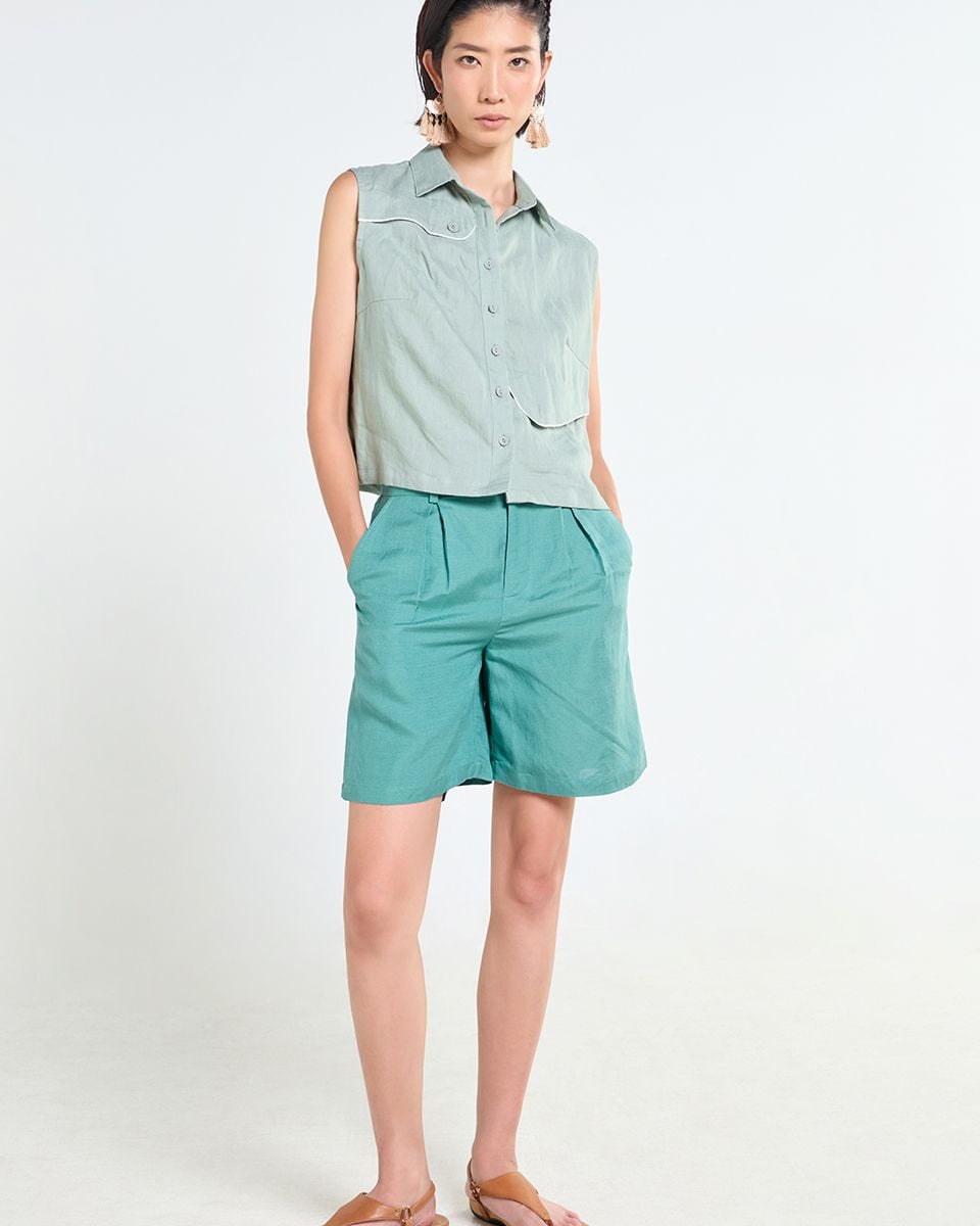 Quần Short Linen Xanh Lá Nhạt Tender Drit