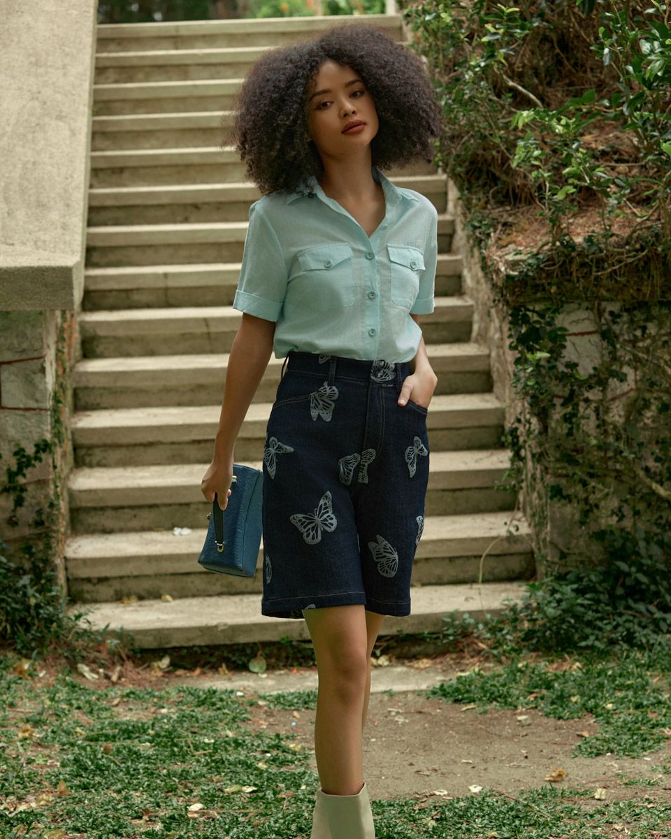 Quần Short Jean Nữ Họa Tiết Into The Wood