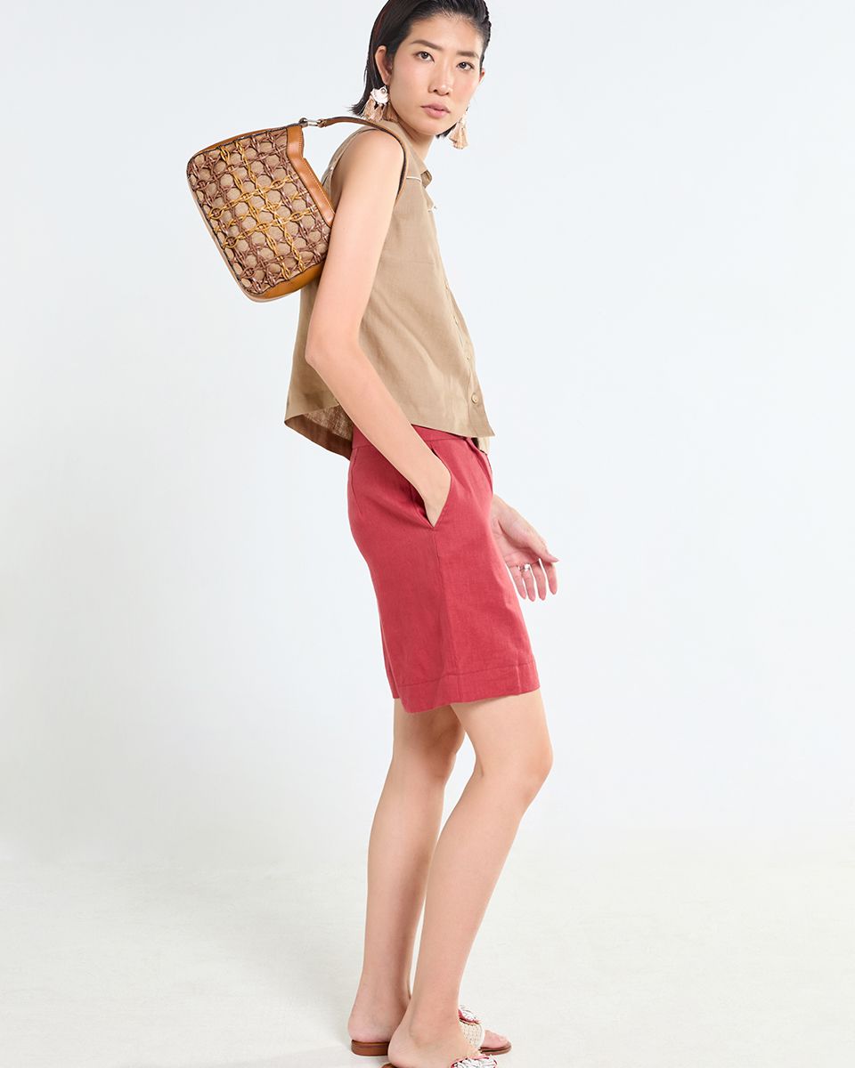 Quần Short Linen Nữ Đỏ Rượu Tender Drit