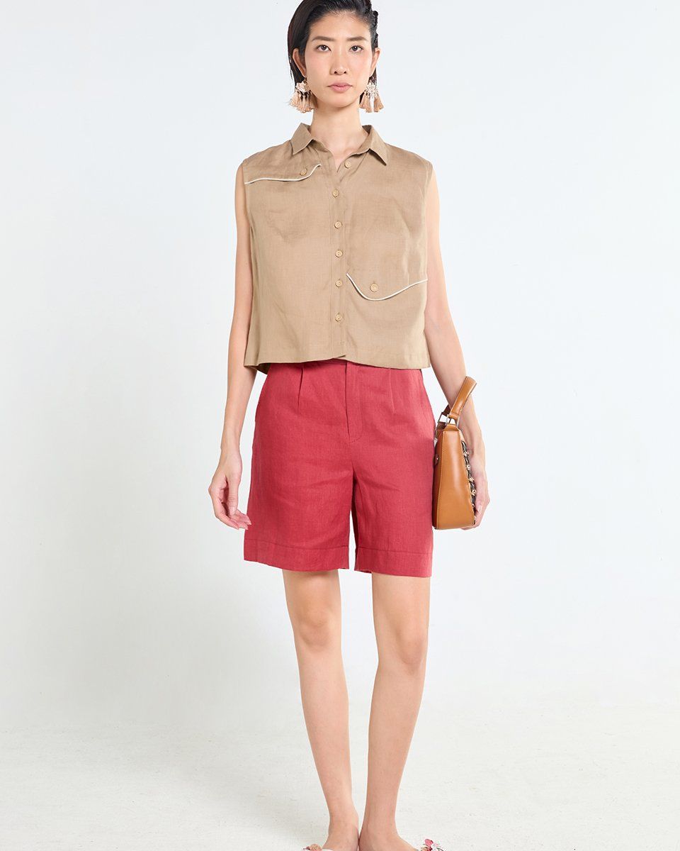 Quần Short Linen Nữ Đỏ Rượu Tender Drit