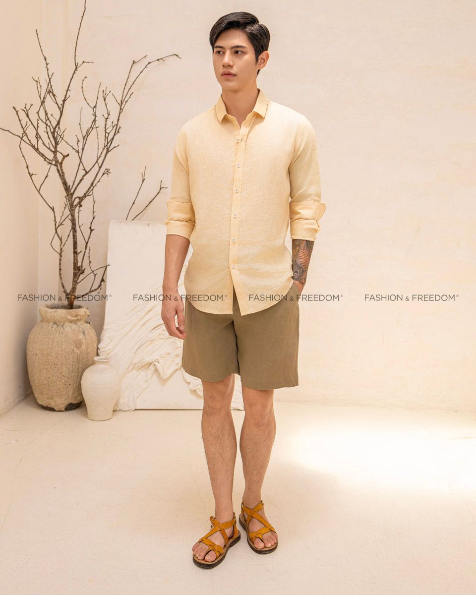 Áo Sơ Mi Nam Linen Vàng