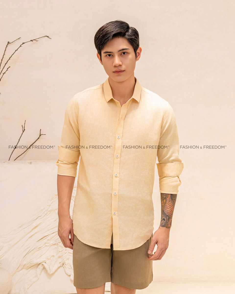 Áo Sơ Mi Nam Linen Vàng