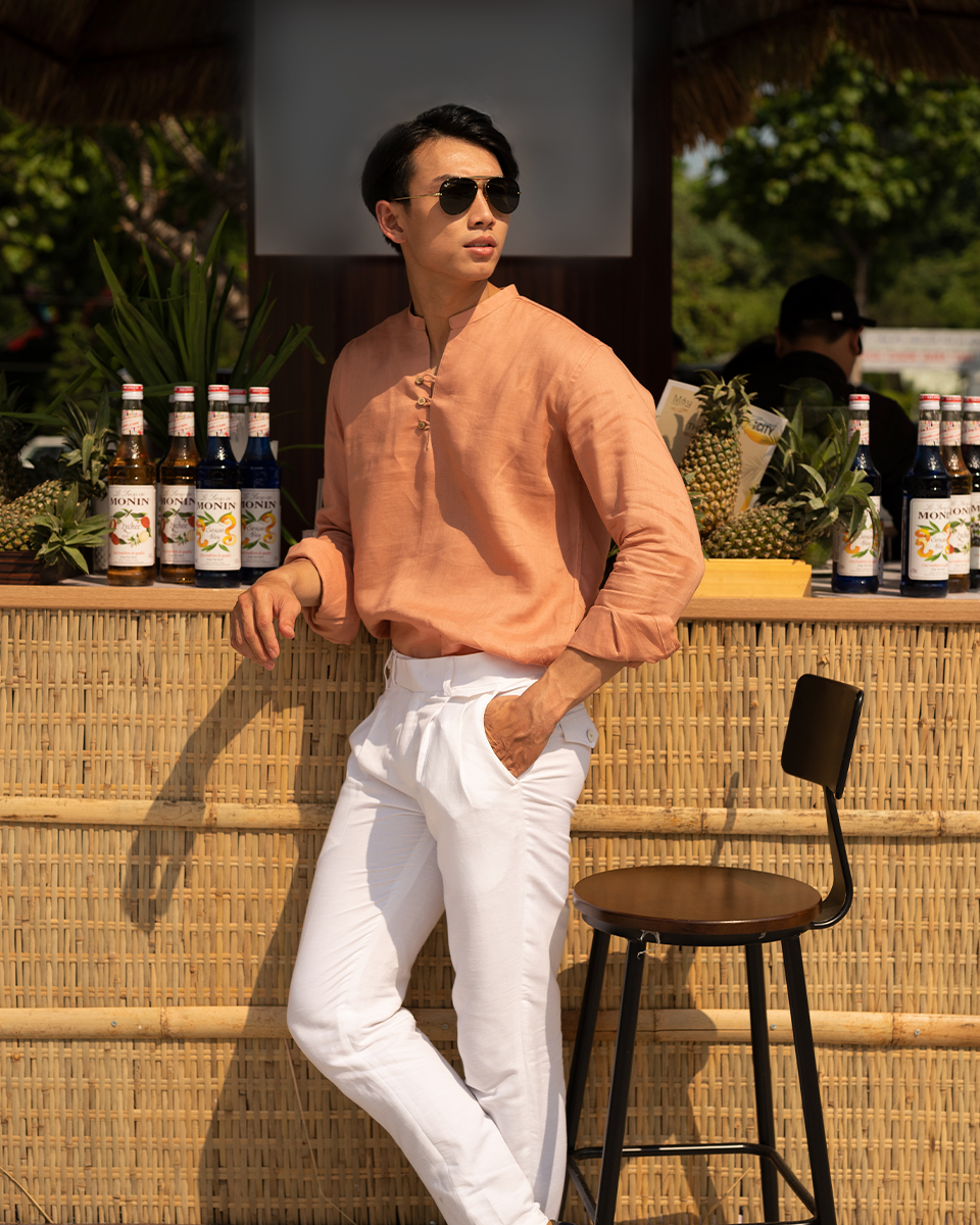 Áo Sơ Mi Nam Izod Sọc Caro Màu Cam Trẻ Trung Chính Hãng