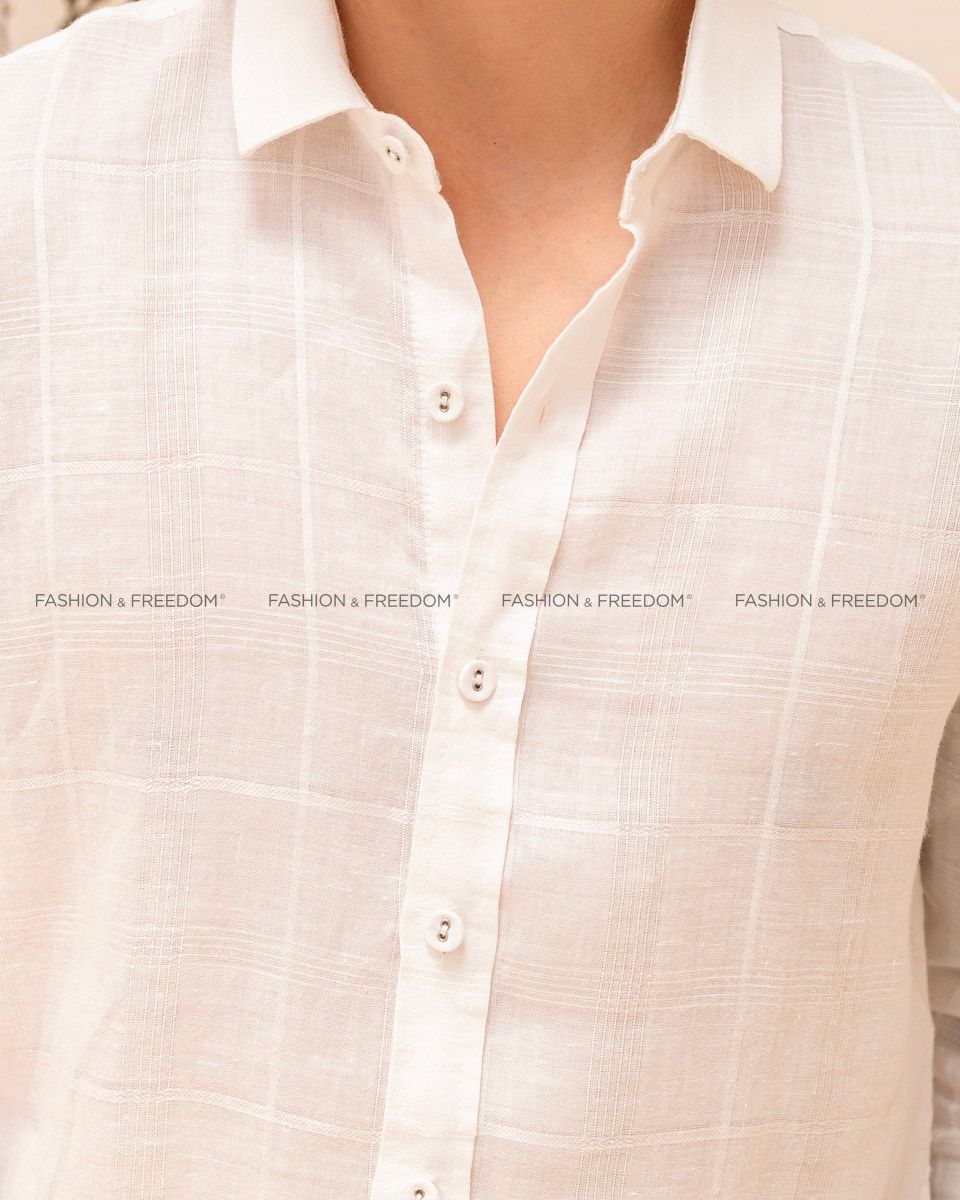 Áo Sơ Mi Nam Linen Trắng Chỉ Nổi