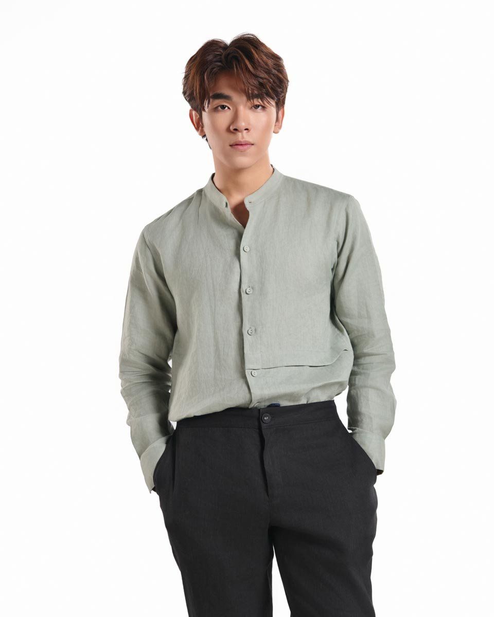 Áo Sơ Mi Nam Linen Rêu Nhạt