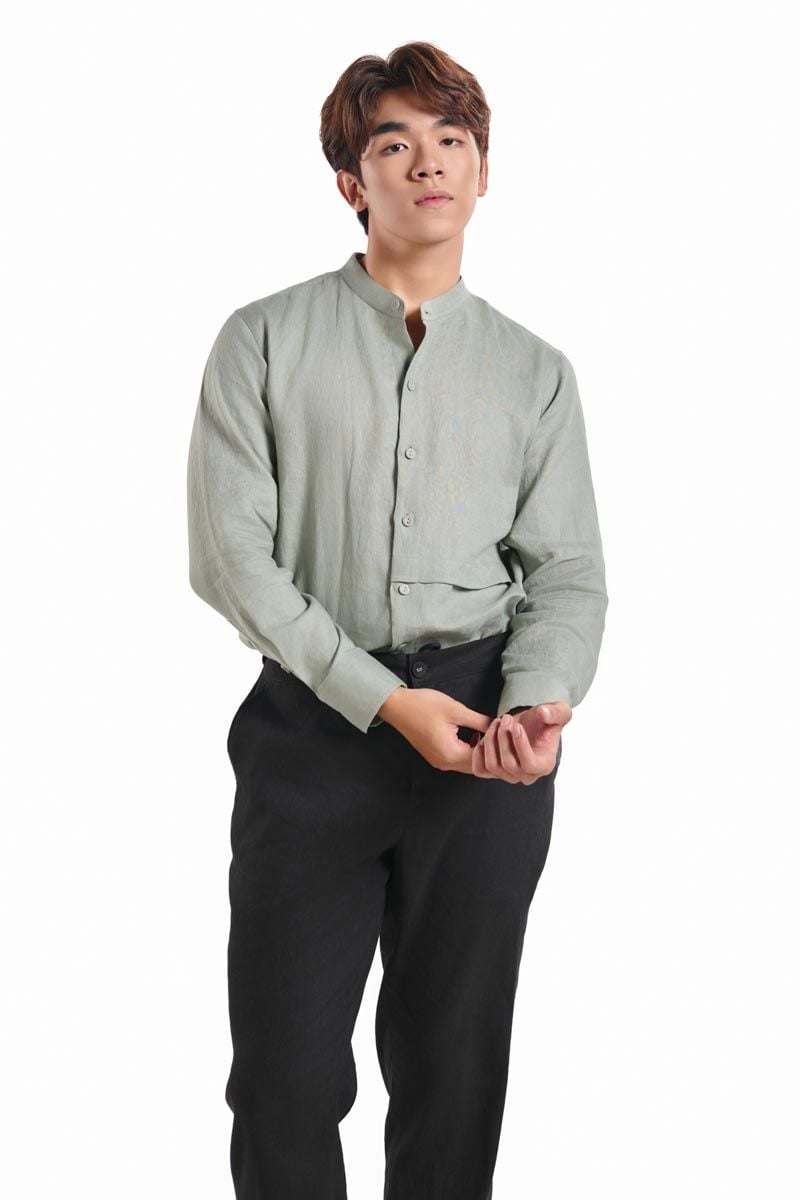 Áo Sơ Mi Nam Linen Rêu Nhạt
