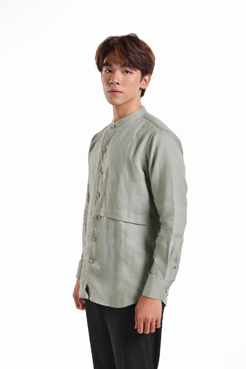 Áo Sơ Mi Nam Linen Rêu Nhạt