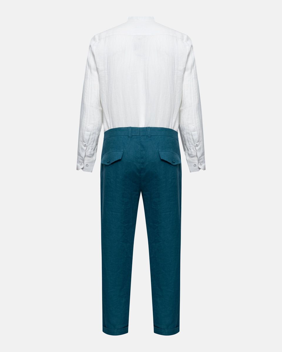 Áo Sơ Mi Linen Nam Trắng Phối Xanh Nhạt Casual Menswear