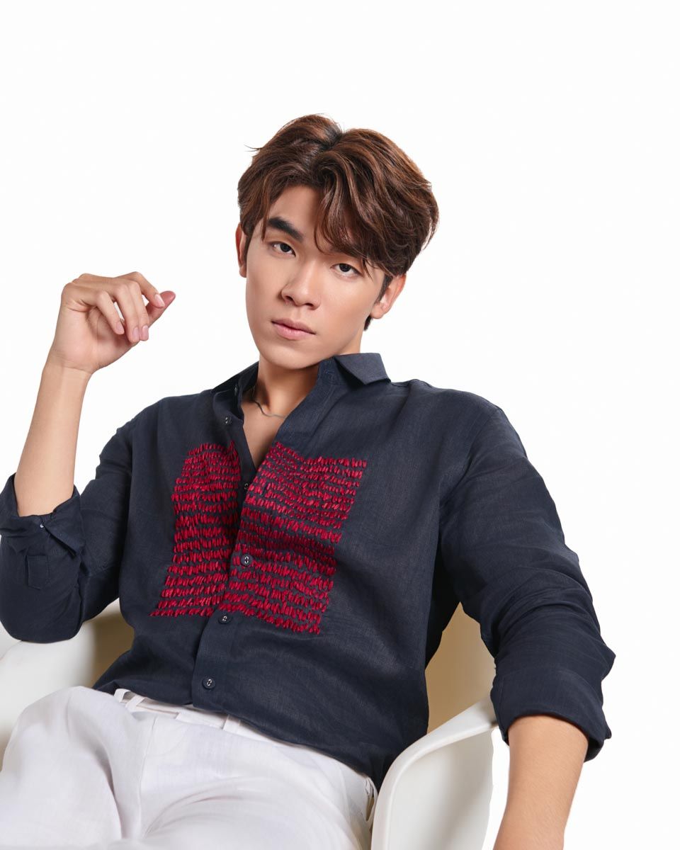 Áo Sơ Mi Linen Nam Xanh Đen Đột Chỉ