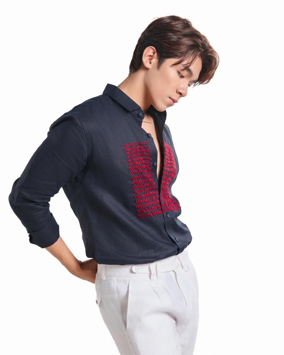 Áo Sơ Mi Linen Nam Xanh Đen Đột Chỉ