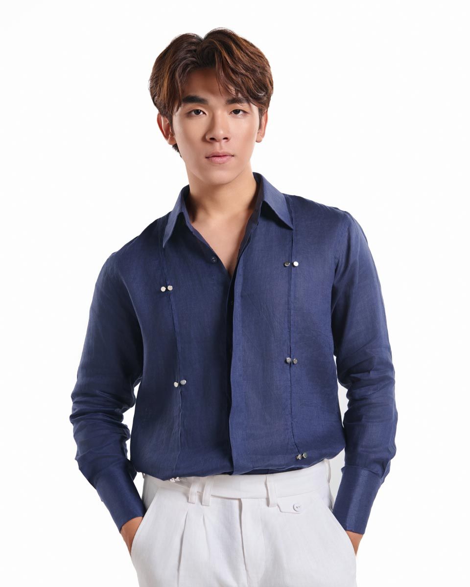 Áo Sơ Mi Linen Nam Xanh Đen Kết Nút