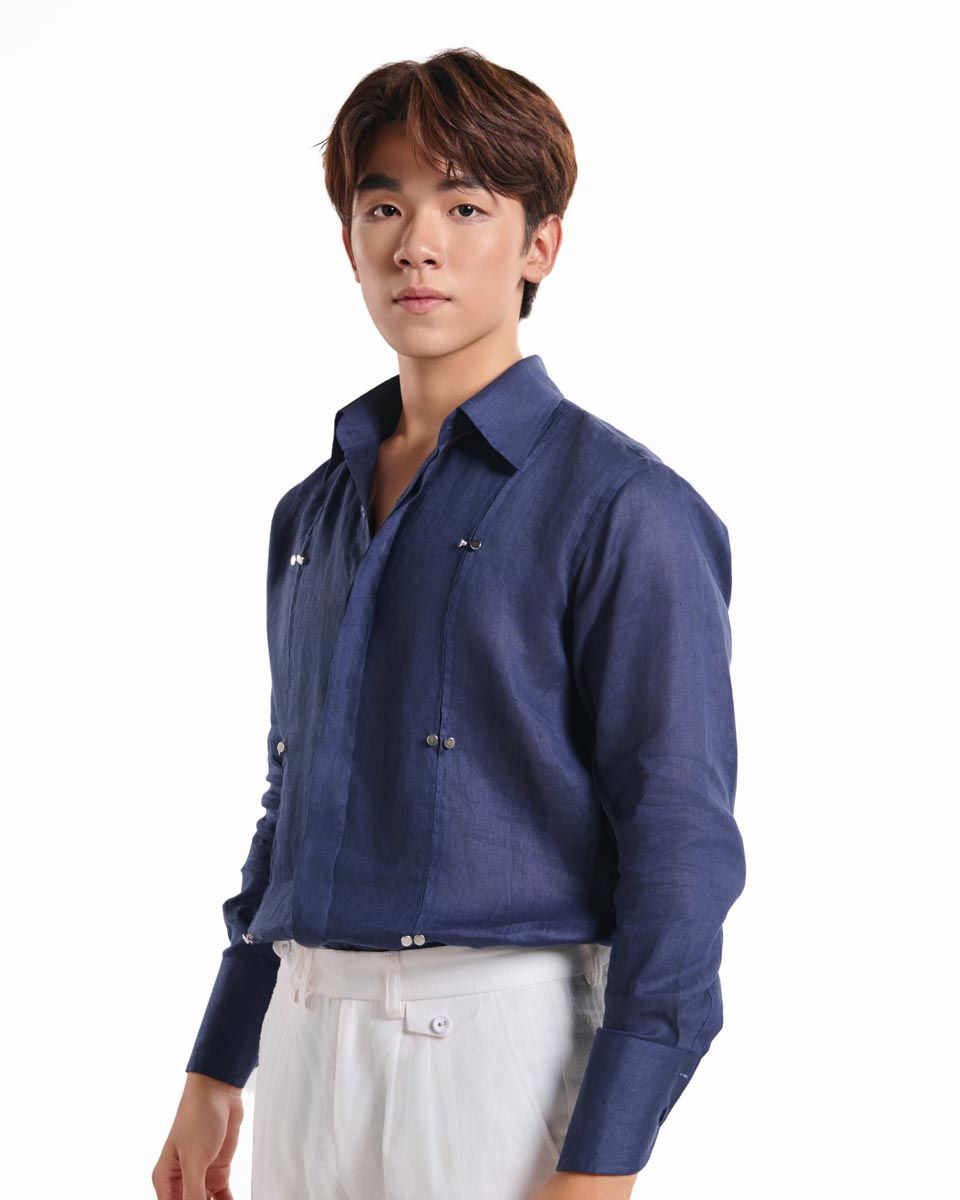 Áo Sơ Mi Linen Nam Xanh Đen Kết Nút