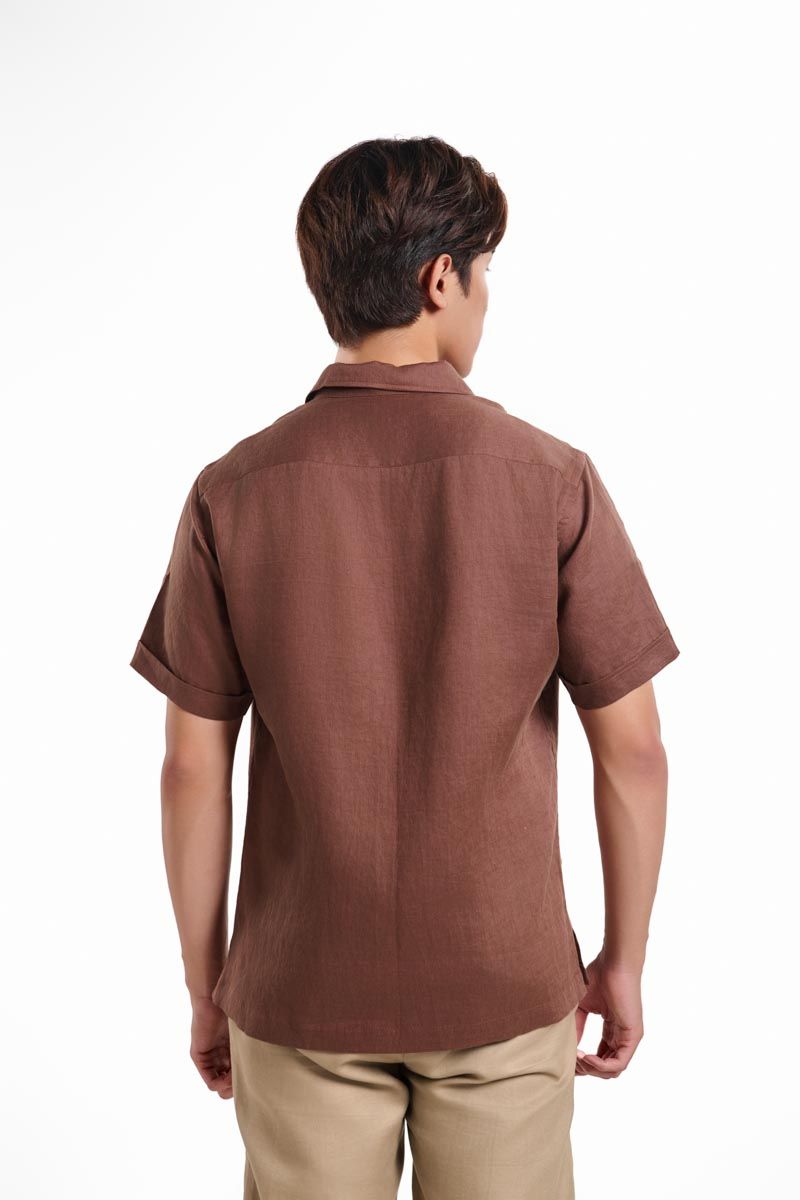 Áo Sơ Mi Linen Nam Nâu Ngắn Tay