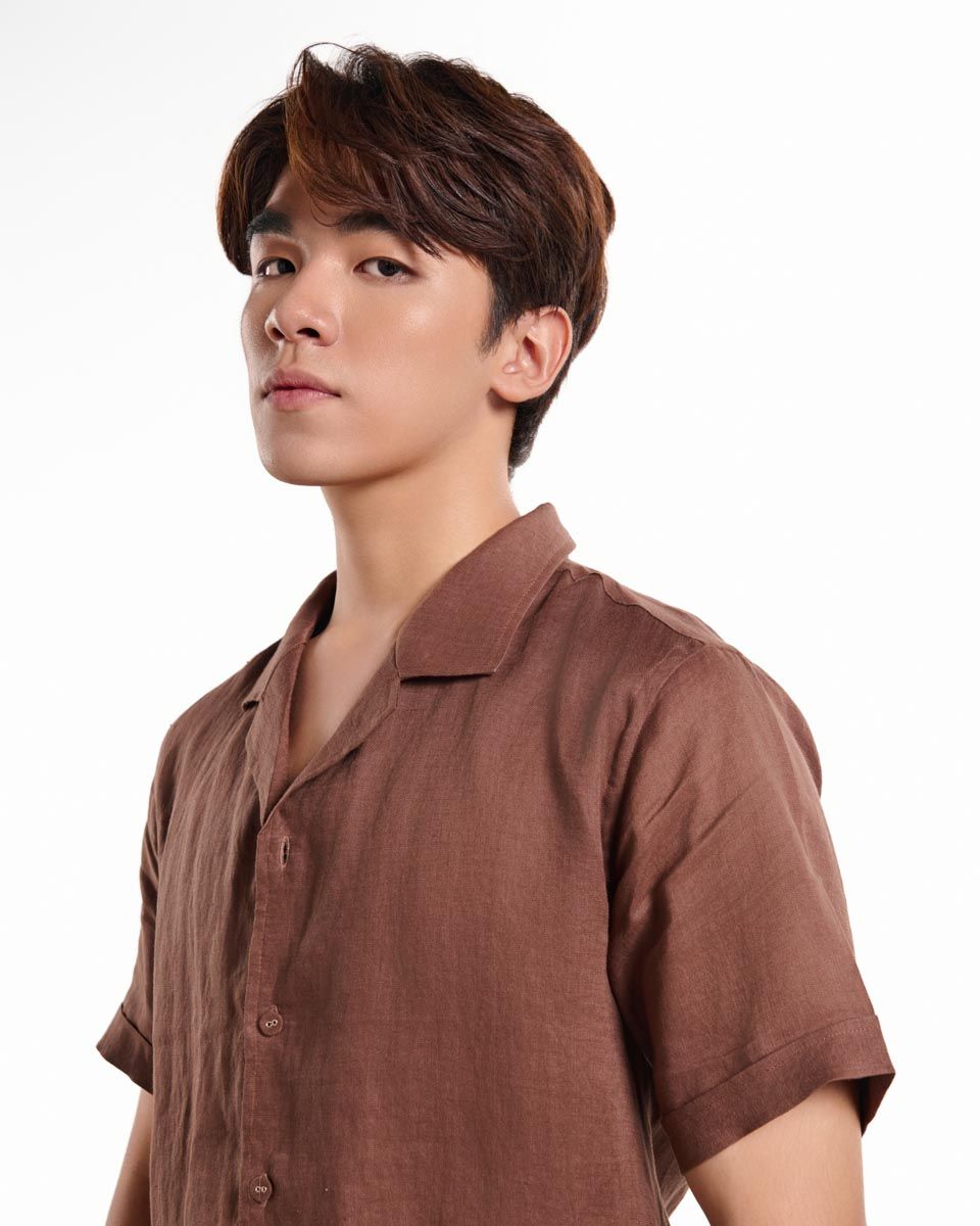 Áo Sơ Mi Linen Nam Nâu Ngắn Tay