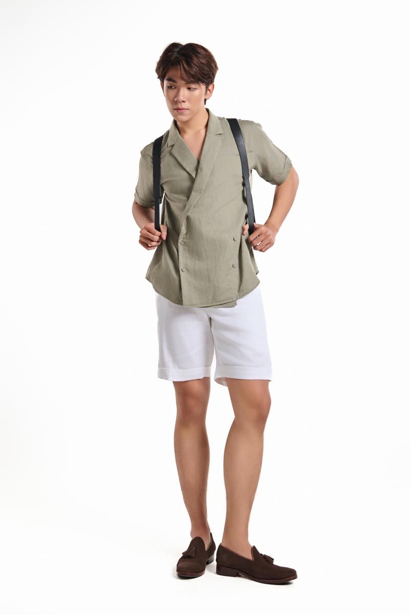 Áo Sơ Mi Nam Linen Xanh Rêu