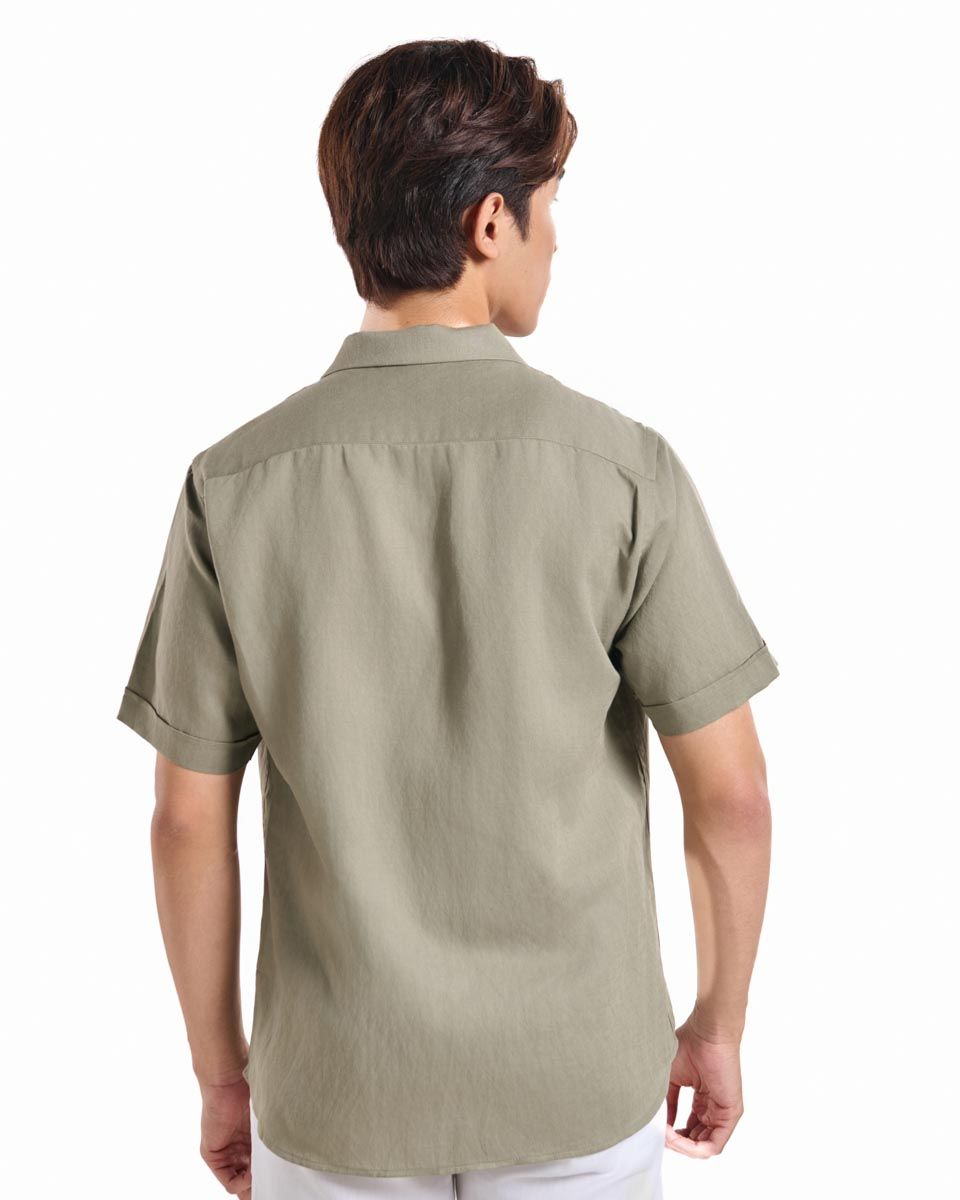 Áo Sơ Mi Nam Linen Xanh Rêu