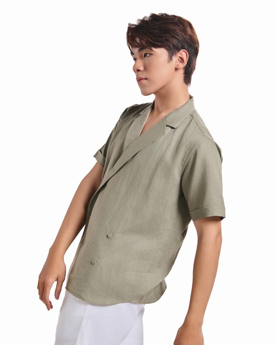 Áo Sơ Mi Nam Linen Xanh Rêu