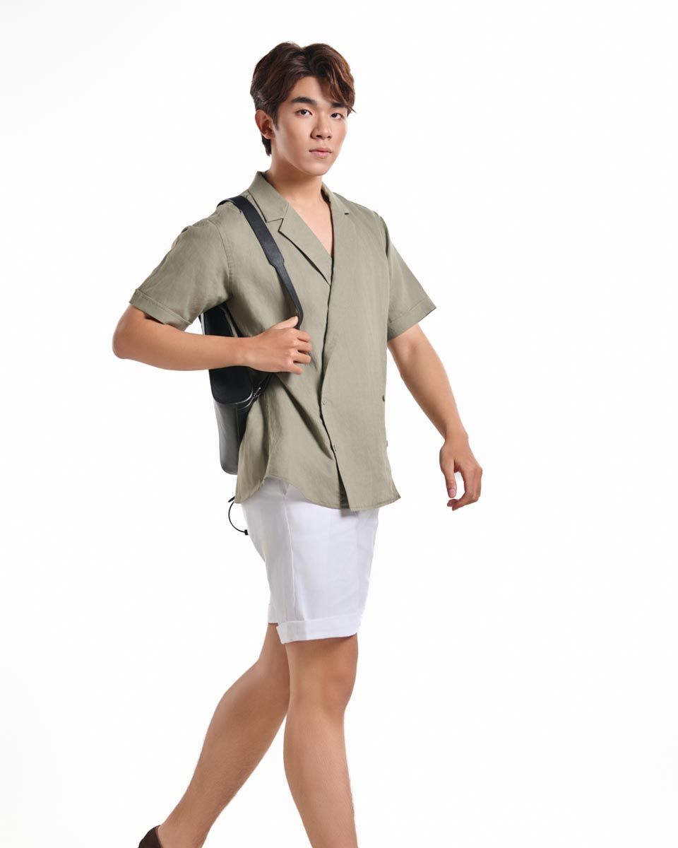 Áo Sơ Mi Nam Linen Xanh Rêu