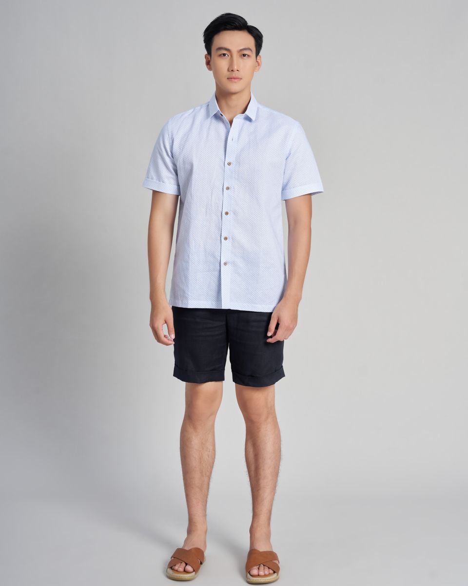 Áo Sơ Mi Nam Linen Xanh Họa Tiết Holidays Vibes