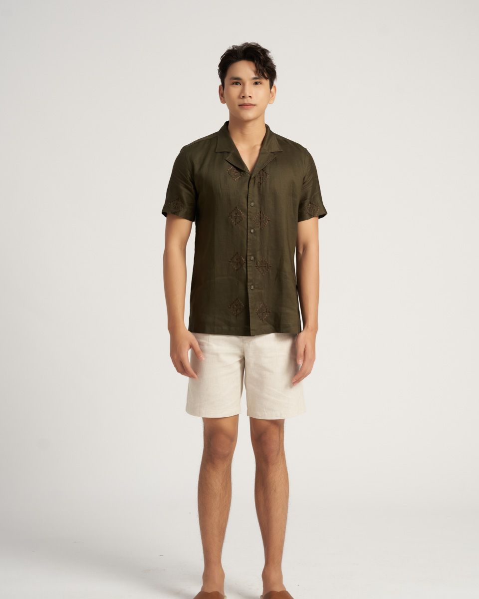 Áo Sơ Mi Nam Linen Xanh Rêu Casual Menswear