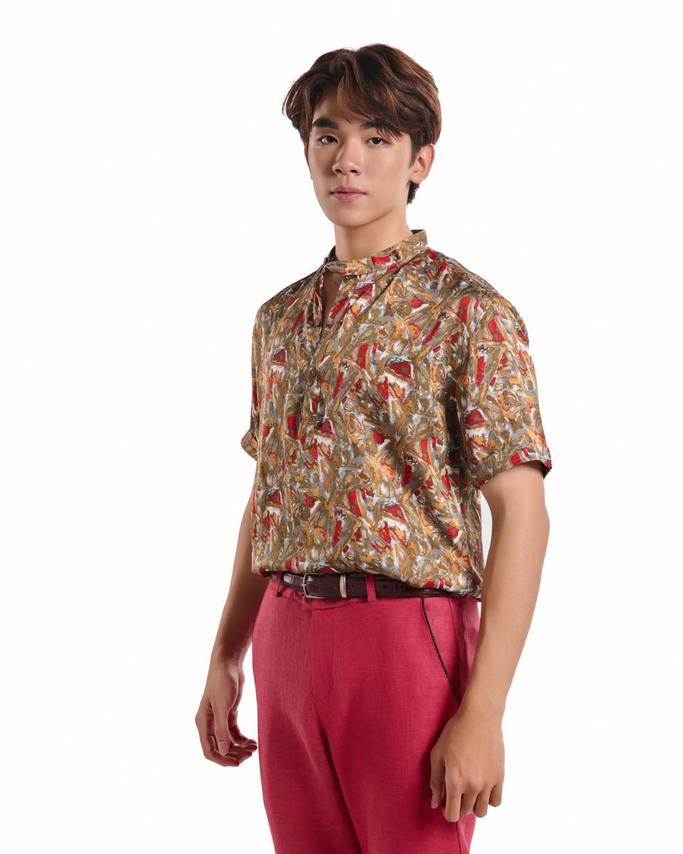 Áo Sơ Mi Nam Linen Nâu Đỏ