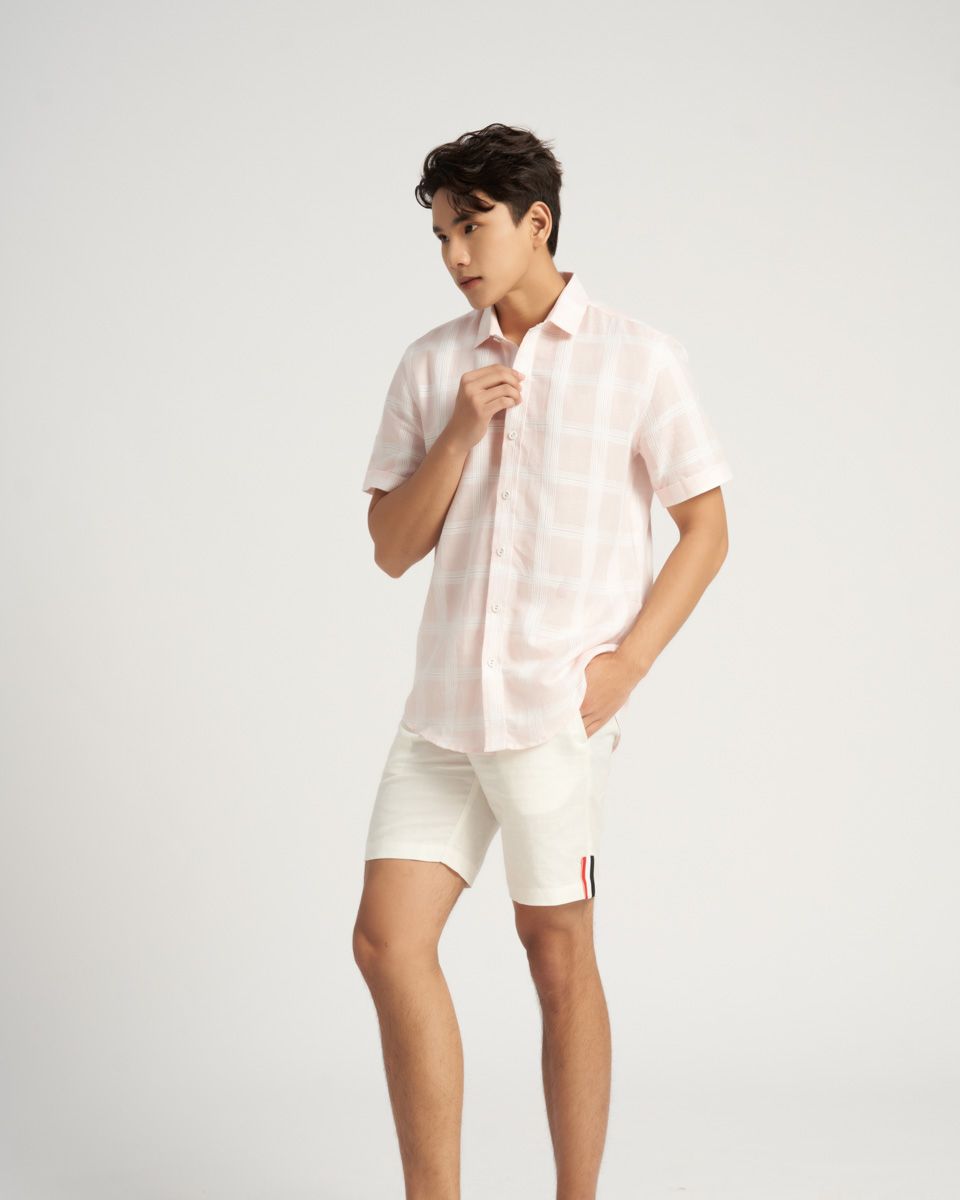 Áo Sơ Mi Linen Nam Sọc Hồng Casual Menswear