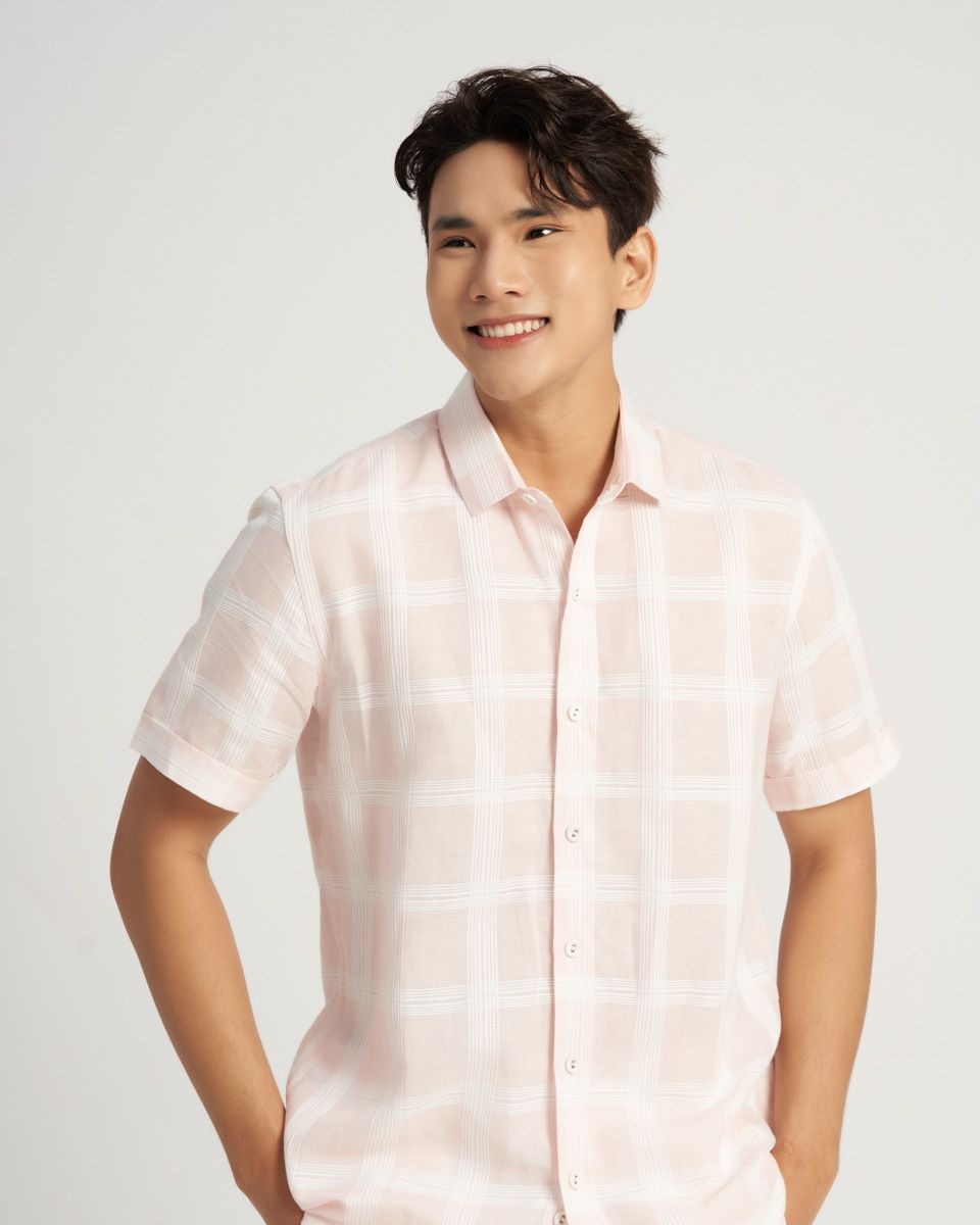 Áo Sơ Mi Linen Nam Sọc Hồng Casual Menswear