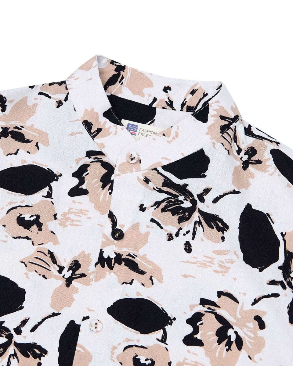 Áo Sơ Mi Linen Nam Nâu Hoa Tay Ngắn