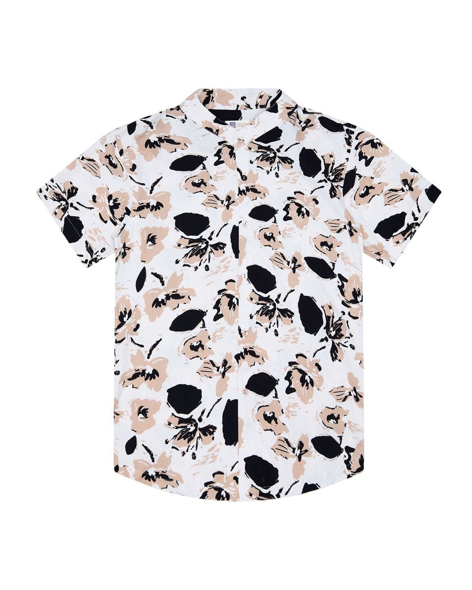 Áo Sơ Mi Linen Nam Nâu Hoa Tay Ngắn