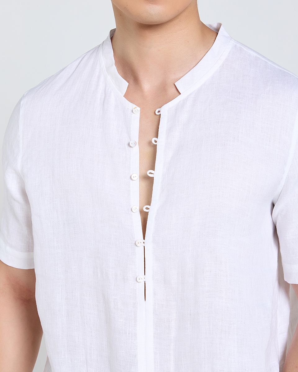 Áo Sơ Mi Nam Linen Trắng Tay Ngắn Tender Drit