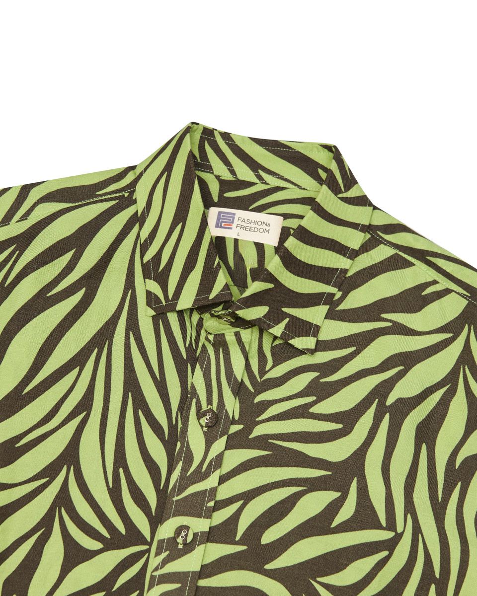 Áo Sơ Mi Nam Linen Xanh Vằn Tay Ngắn