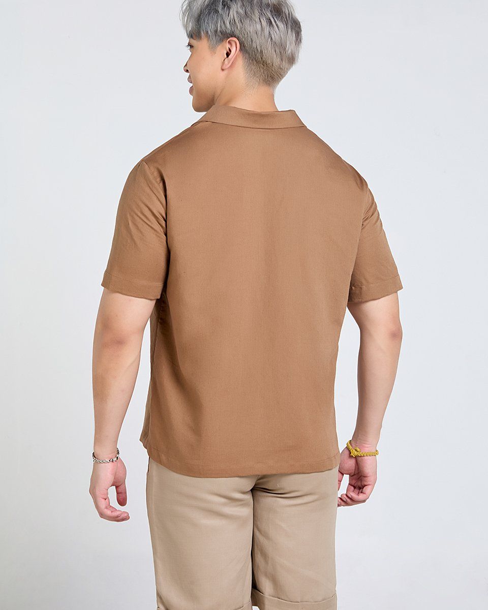 Áo Sơ Mi Linen Nam Nâu Nhạt Tender Drit