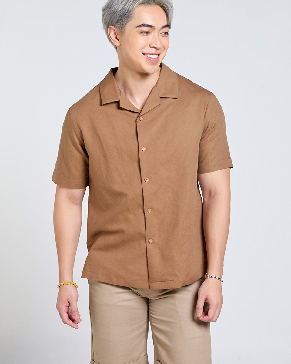 Áo Sơ Mi Linen Nam Nâu Nhạt Tender Drit