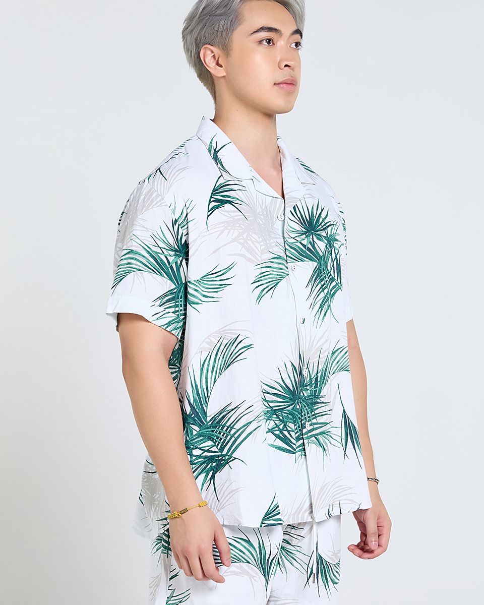 Áo Sơ Mi Nam Linen Trắng Lá Cọ Tender Drit
