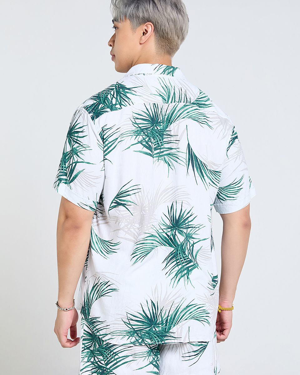 Áo Sơ Mi Nam Linen Trắng Lá Cọ Tender Drit