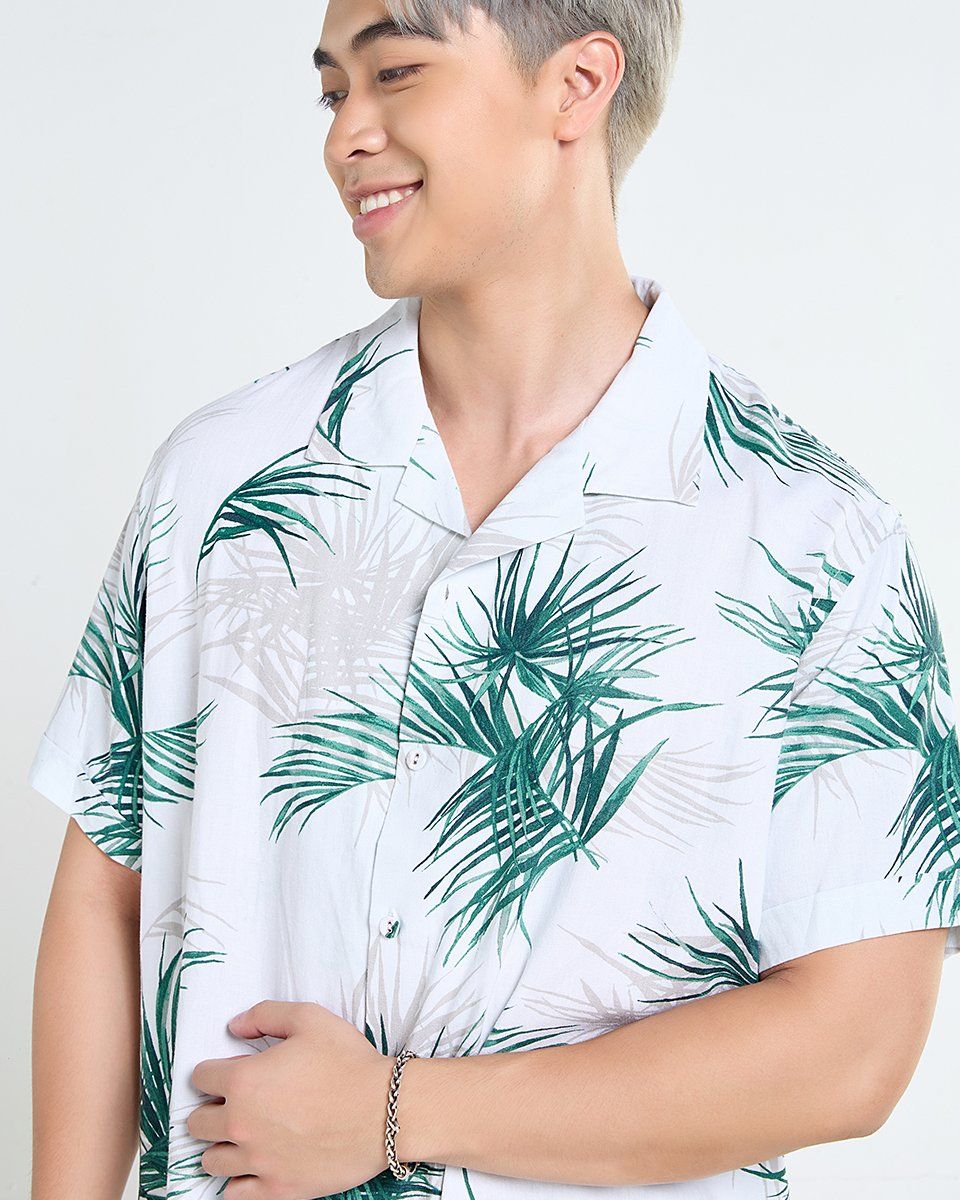 Áo Sơ Mi Nam Linen Trắng Lá Cọ Tender Drit