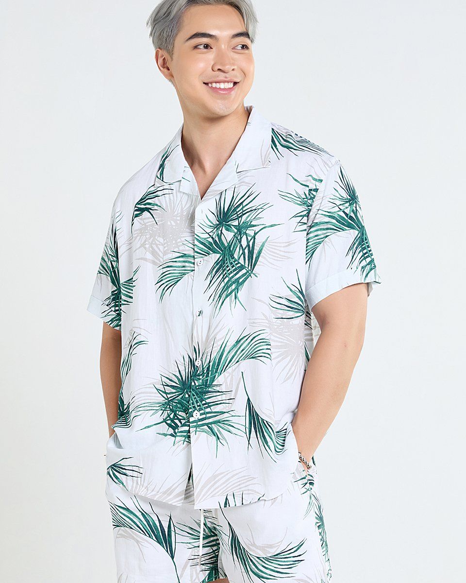 Áo Sơ Mi Nam Linen Trắng Lá Cọ Tender Drit