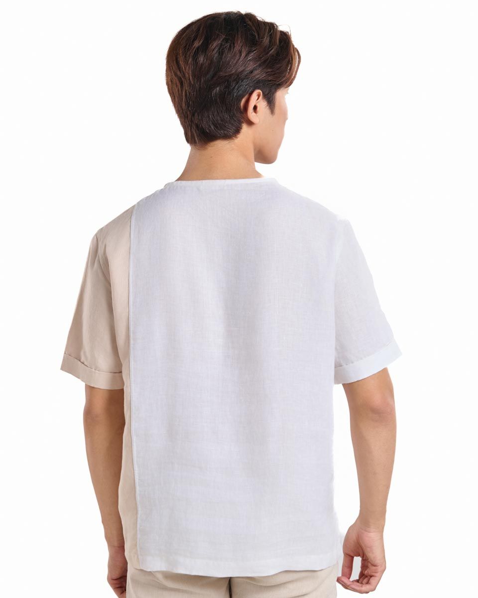 Áo Sơ Mi Linen Nam Trắng Kem Tay Ngắn