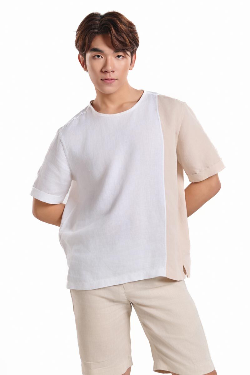 Áo Sơ Mi Linen Nam Trắng Kem Tay Ngắn